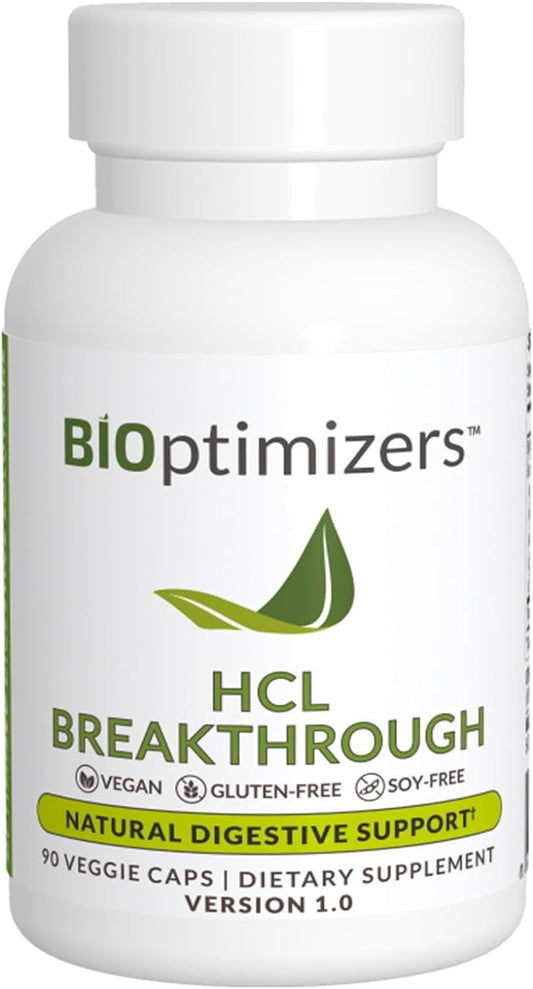 HCL Breakthrough - Betaine Hydrochloride Enzymes Supplement - Assists with Protein Breakdown and Absorption - Helps Gas and Heartburn Relief - 90 Pepsin-Free Capsules