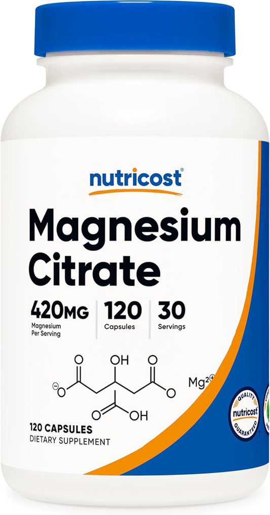 Magnesium Citrate 420Mg, 120 Veggie Capsules - 30 Servings, Gluten Free, Non-Gmo Supplement